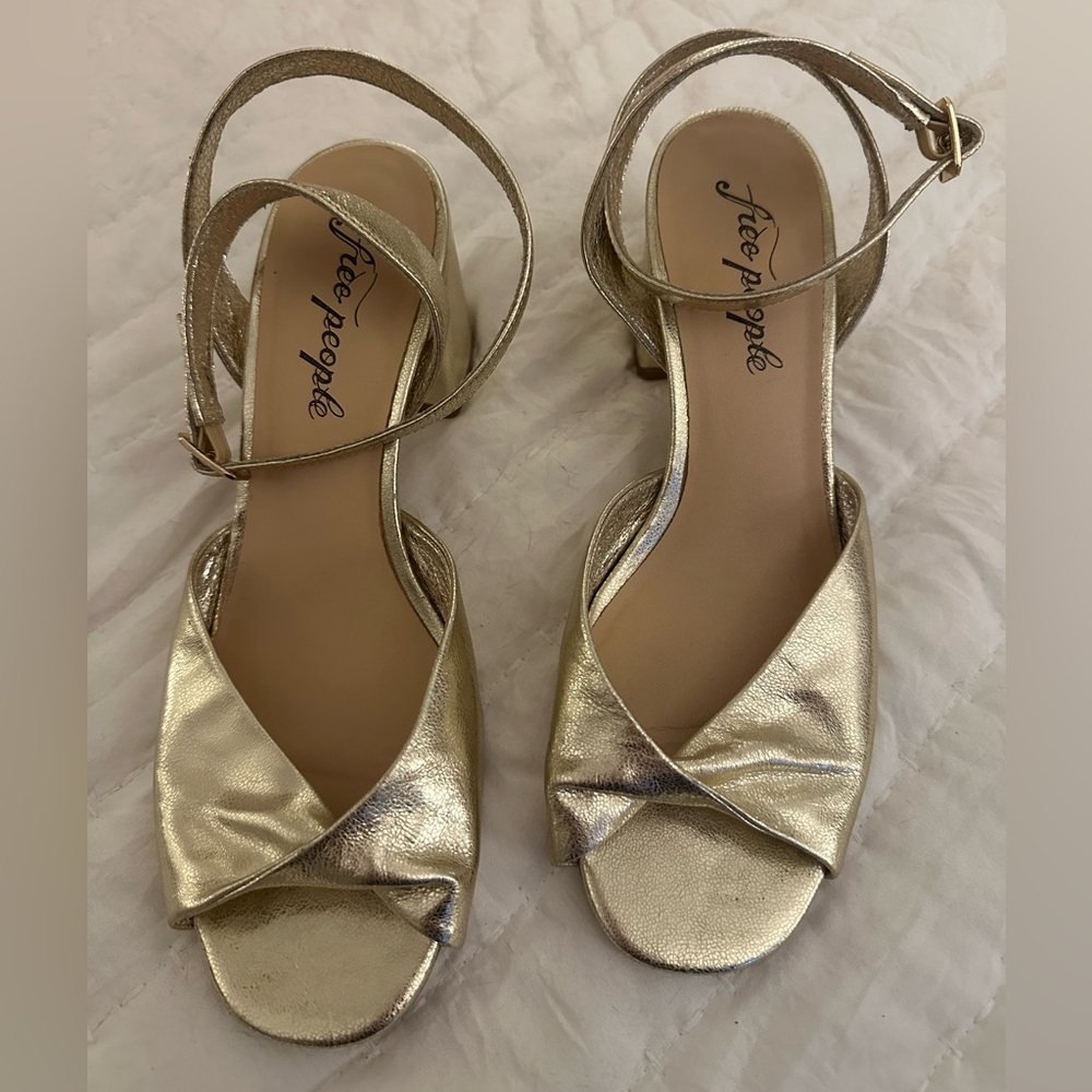 Free People Gold Gisele Twisted Block Heels
